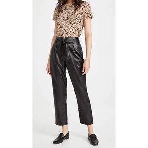 PAIGE Melila Vegan Black Leather Paperbag Belted Waist Pleated Pant 10